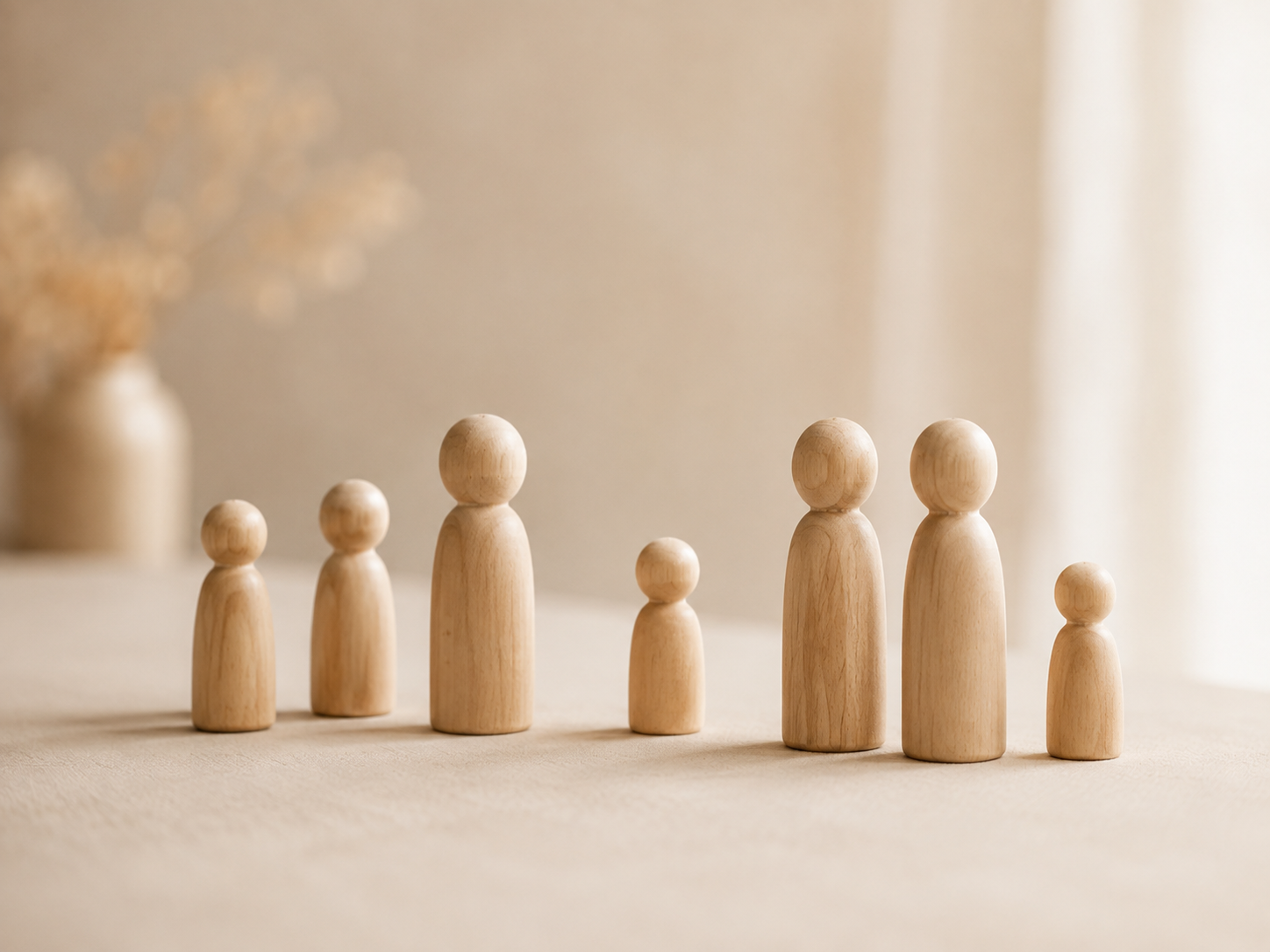 Kleine Holzfiguren als Familienaufstellung